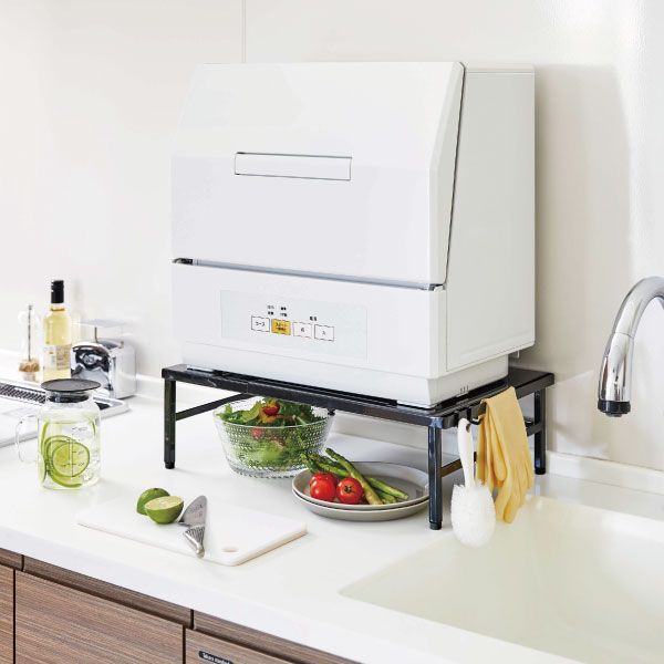 山崎実業 伸縮食洗機ラック タワー tower 食洗機台 スライド式 食器乾燥機 ラック 食器洗い乾燥機 置き台 おしゃれ 工事不要 頑丈 スチール シンク上 キッチンラック 幅37 cm〜62 cm タワーシリーズ towerシリーズ yamazaki