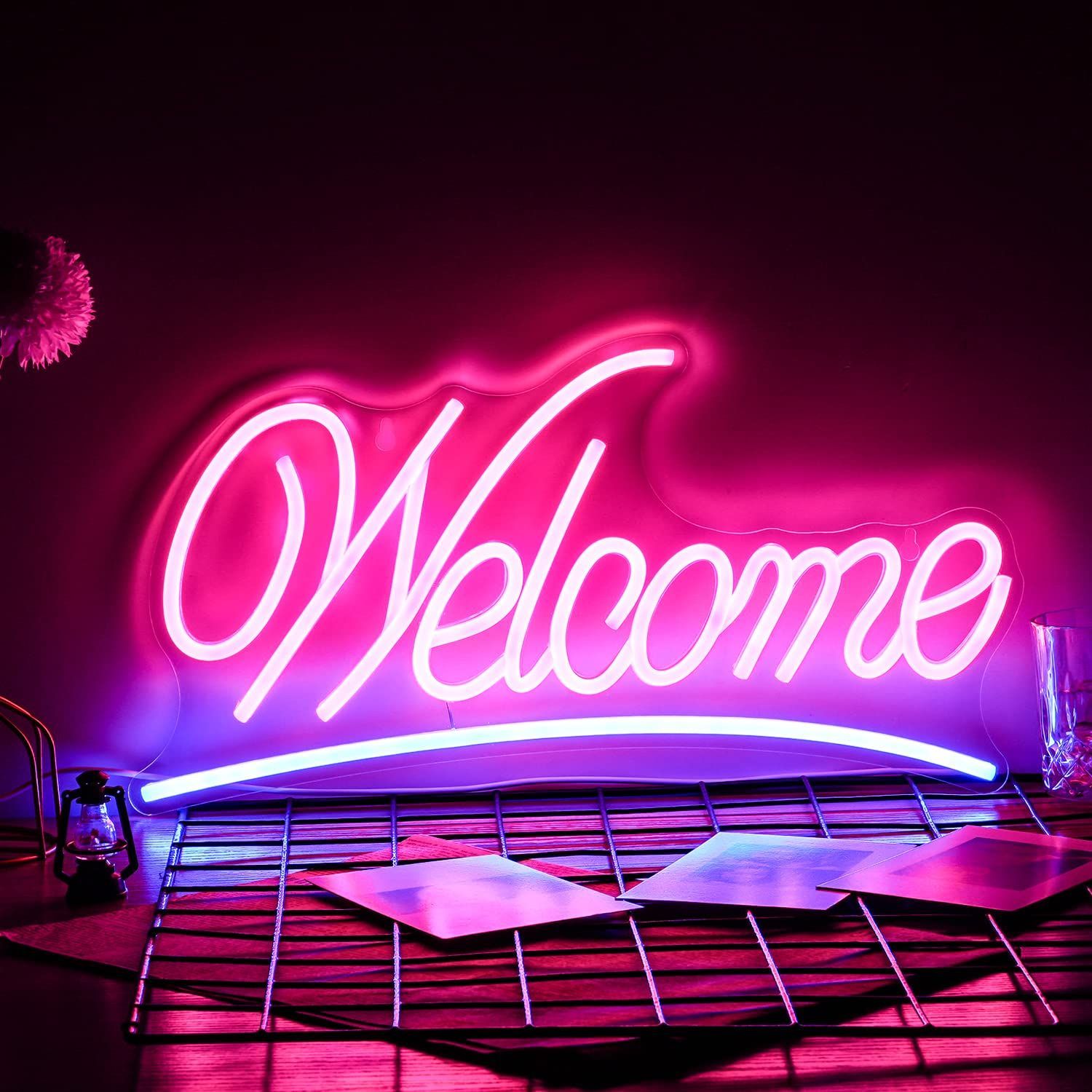 【数量限定】Welcome ネオンサイン 店舗装飾ネオン看板 Ledネオンライト USBハンギングサインホームフロント ストアショップ ホテル 喫茶店、バー、パーティーネオンライト（42cm23.cm）