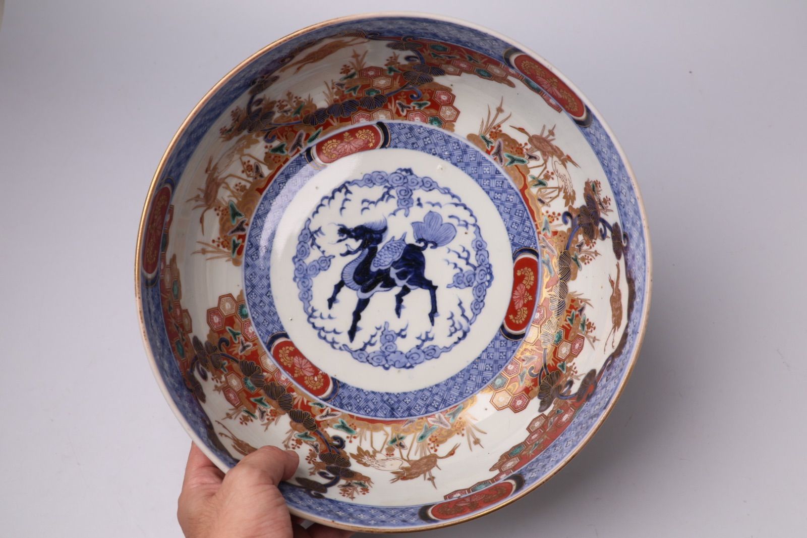  848 錦手 古伊万里 伊万里焼 麒麟 鶴 桐 大鉢 鉢 ボウル 食器