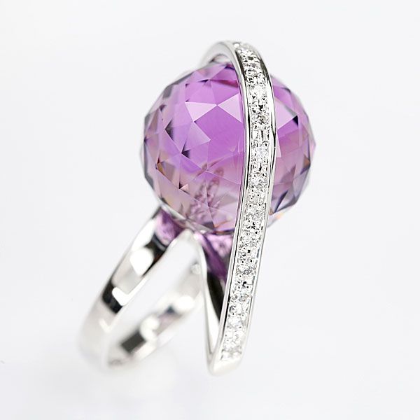 水野薫子 アメジスト リング ダイヤモンド K18ホワイトゴールド  