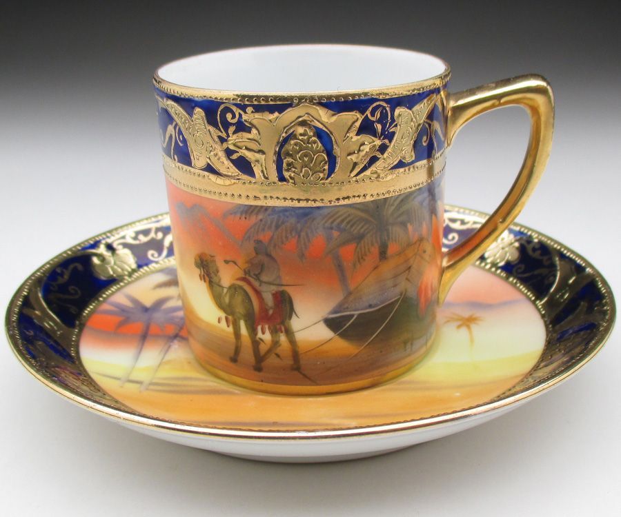 工芸品 【史】オールドノリタケ 砂漠風景図 金盛コバルト花瓶 明治大正