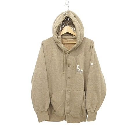 パパス Papas ロゴ カーディガン フーデッド 厚手 スウェット パーカー ボタン 48 Mサイズ ライトブラウン