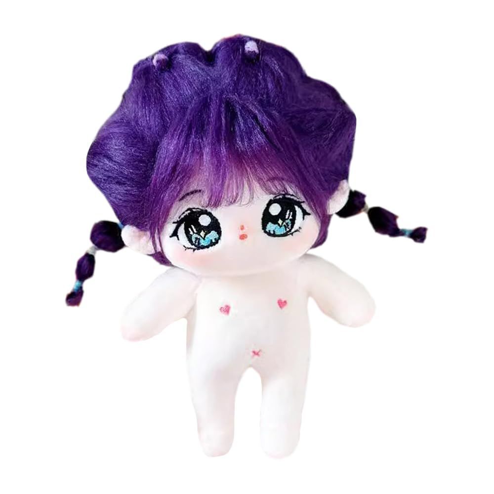 【人気商品】着せ替え 綿人形 ドール 通常の体 属性なし ブラックヘア 裸の赤ちゃん (2-スケルトン付き) 揚げた髪 パープル 女の子 ぬいぐるみ 20cm niannyyhouse