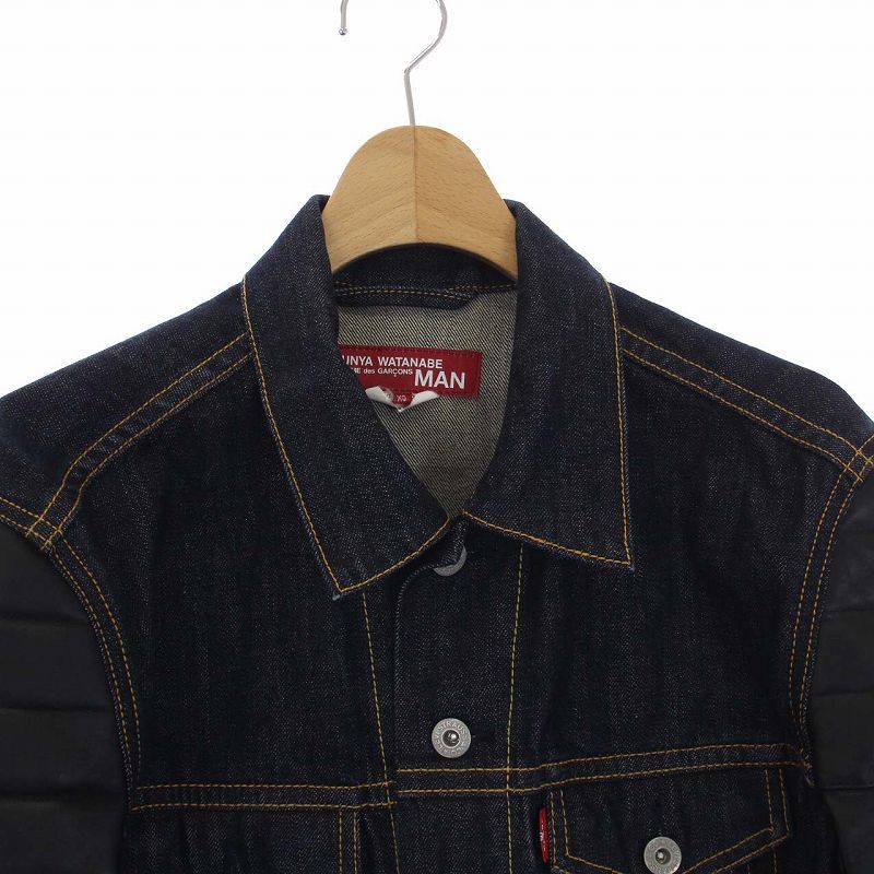 ジュンヤワタナベマン JUNYA WATANABE MAN COMME des GARCONS Levi's AD2016 17SS ドッキング  デニムジャケット Gジャン ジージャン フェイクレザー切替 XS 紺 黒 ネイビー ブラック WS-J205 /