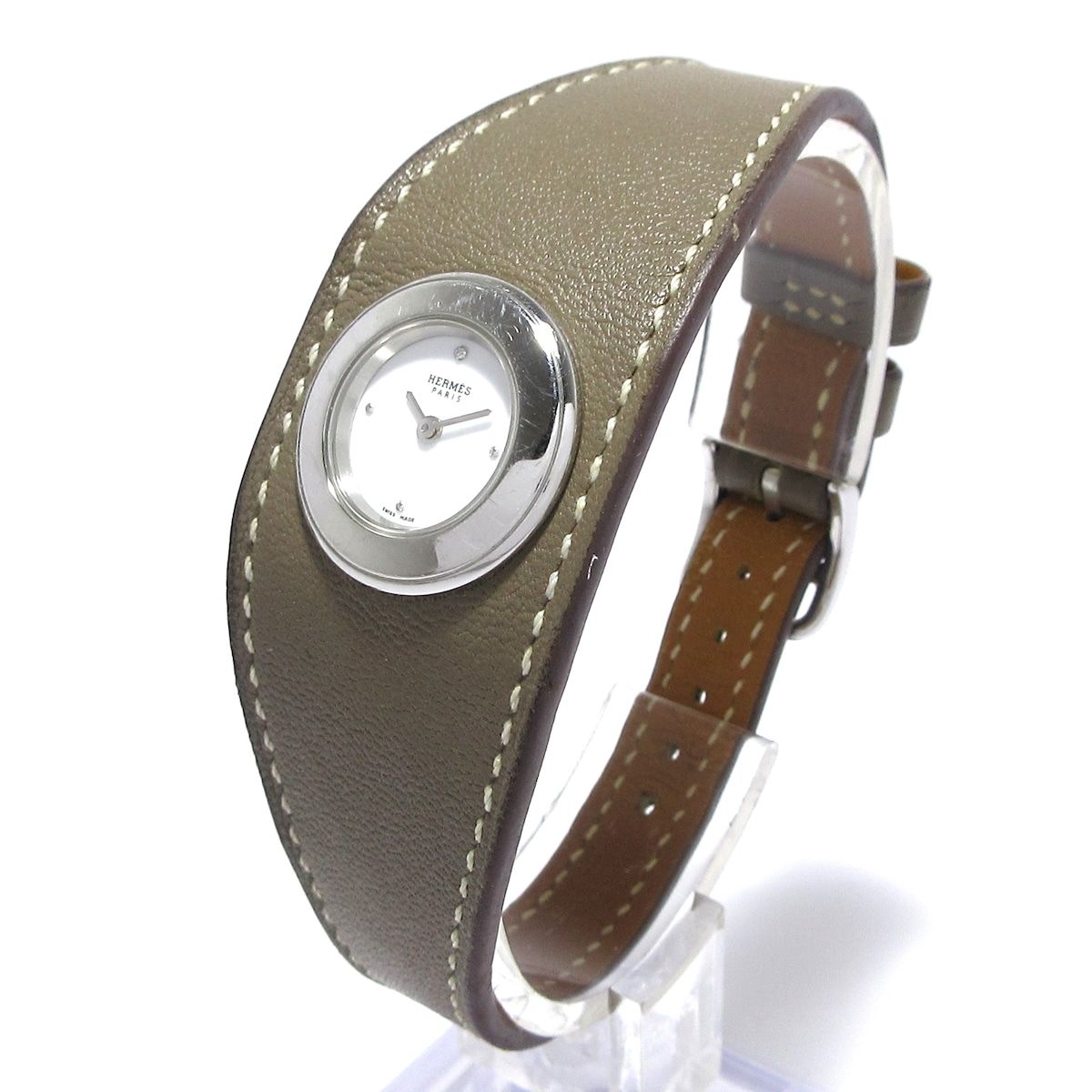 HERMES エルメス 腕時計 フォーブル マンシェット FG2.110 レディース SS 革ベルト 白