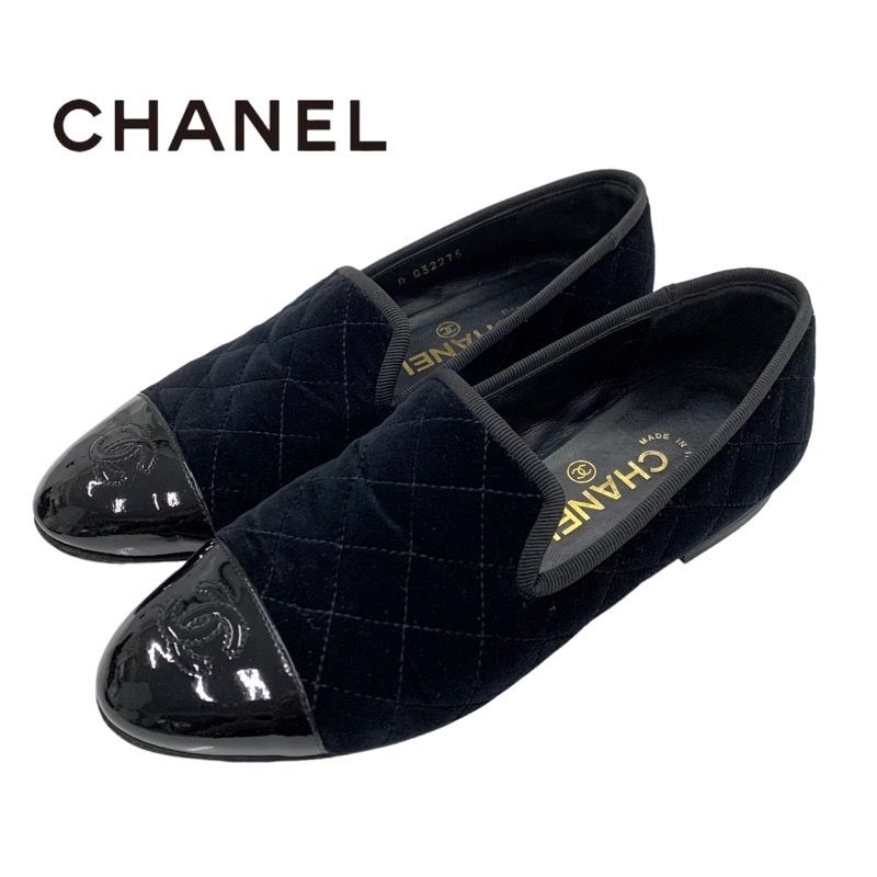 シャネル CHANEL フラットシューズ 靴 シューズ ベロア パテント 
