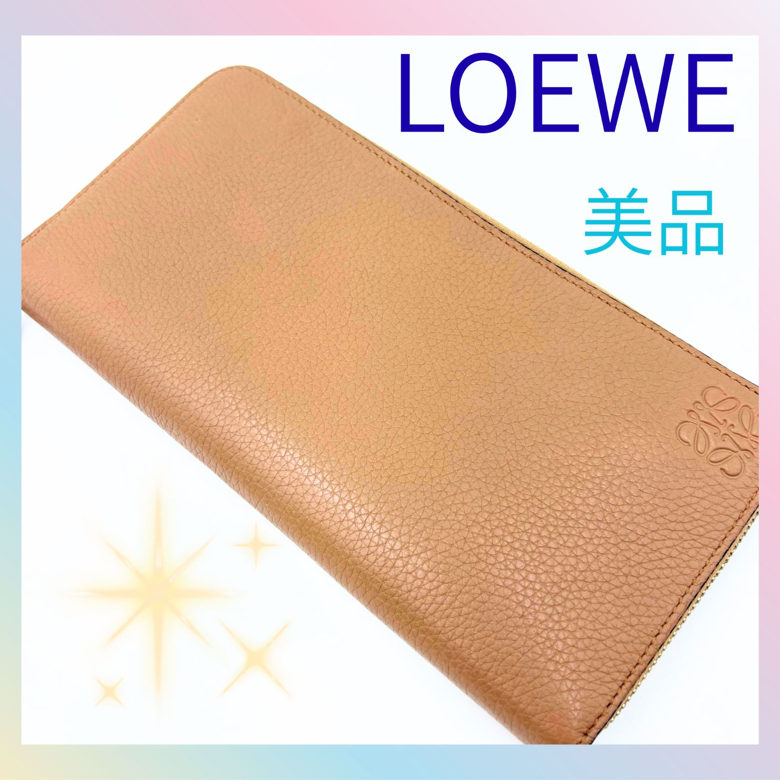 美品♡ロエベ 長財布 アナグラム ラウンドファスナー ウォレット ベージュ ロゴ ✨美品✨ ロエベ アナグラム ラウンドファスナー 長財布 ピンク