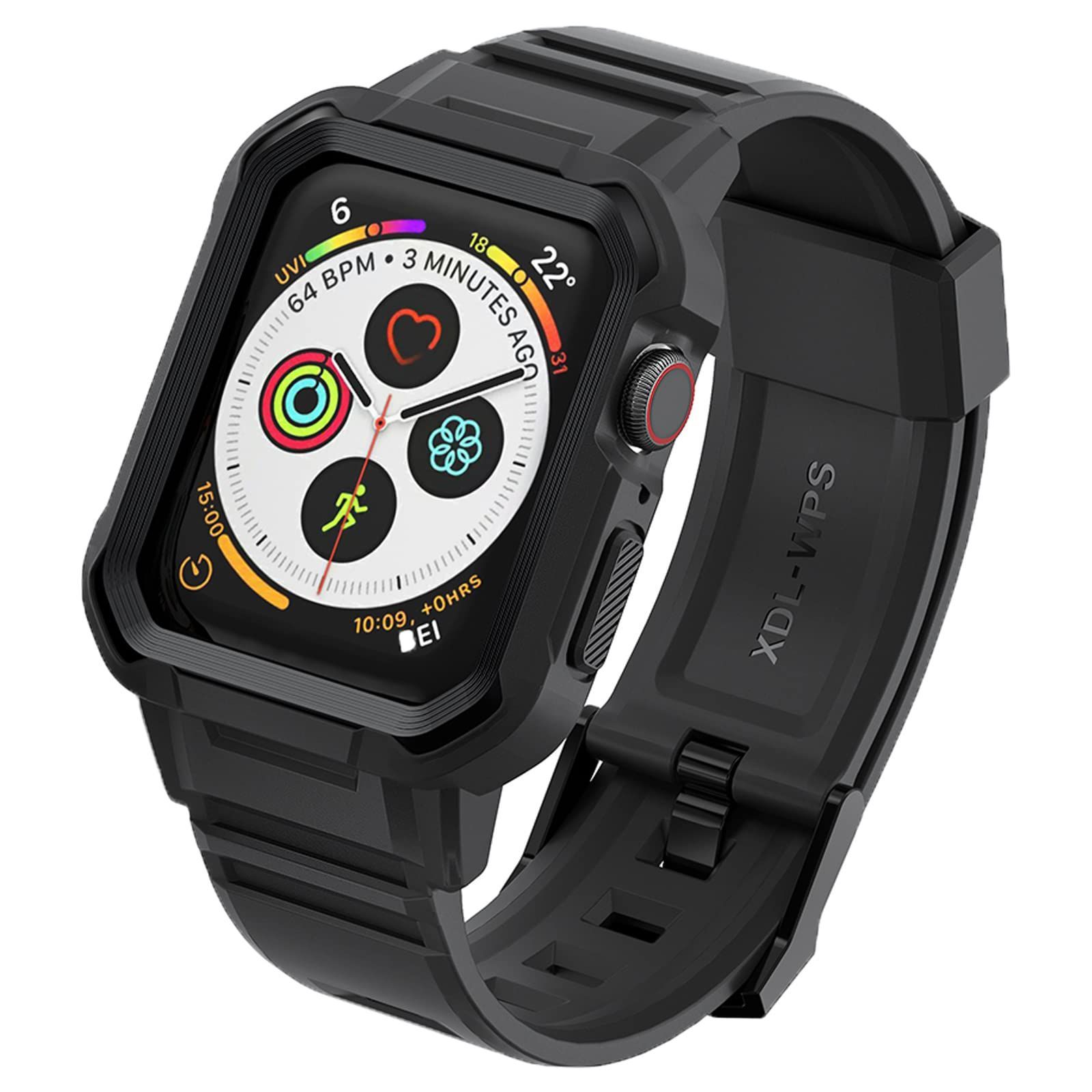 LVFAN コンパチブル Apple Watch バンド 38/40/41mm 一体型 ケース付き アップルウォッチ用 スポーツ ミリタリー保護 エッジ保護 耐衝撃 傷防止 シリーズ 8 7 6 5 4 3 2 1 SE対応 2枚入り (ブラック)