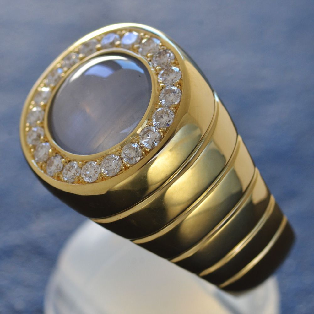 サファイア⭐︎ダイヤモンド リング 印台 メンズ K18 PT900 25号 k18金