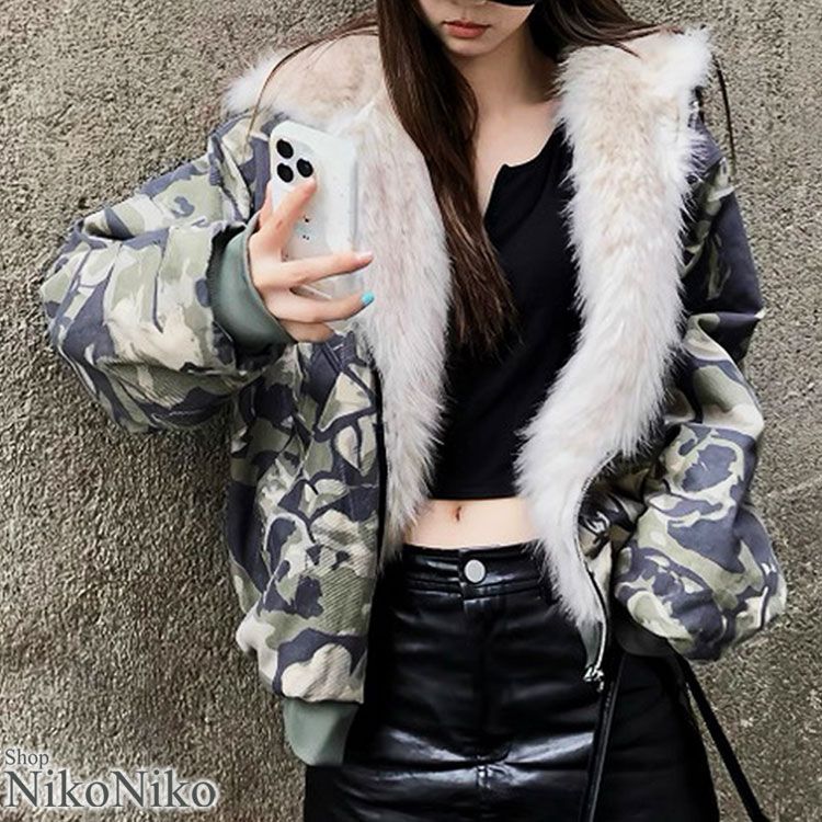 ショップにこにこ カモフラ フェイクファー マウンテンカービング