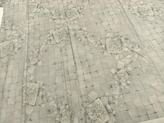 平和屋着物▽都喜ヱ門 本場大島紬 単衣 白大島 色紙草花文 藤絹織物