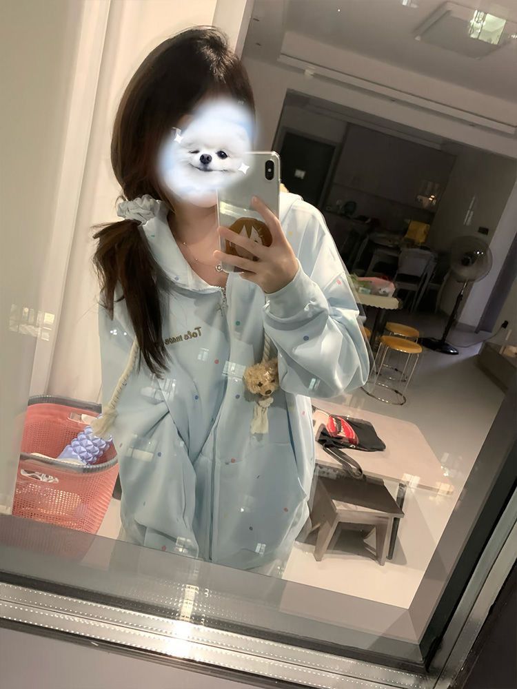 ドット柄 ジップアップパーカー