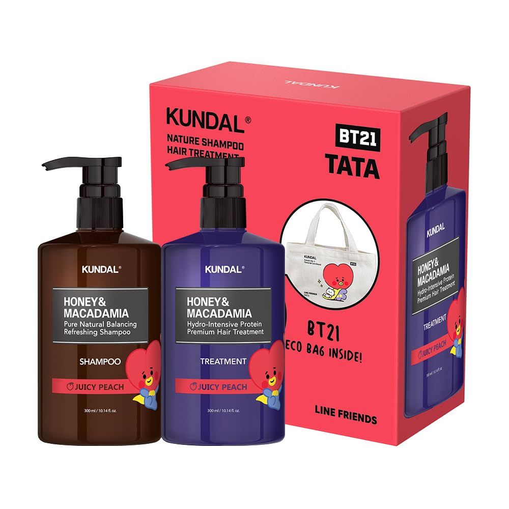[KUNDAL公式]BT21ヘアケア300ml エコバッグ付きセット TATA ジューシーピーチ シャンプー300ml＆トリートメント300ml タタ アールジェイ シューキー マン コヤ チミー クッキー [TATA ジューシーピーチ