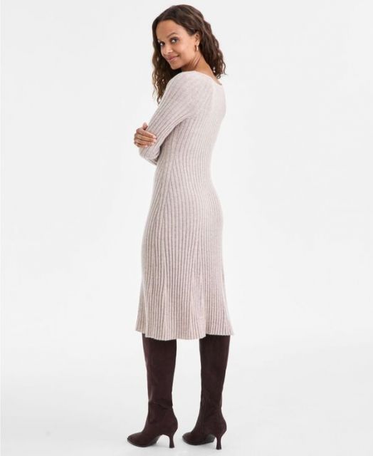 チャータークラブ レディース ワンピース トップス Women s Cashmere Ribbed Midi Sweater Dress PXS-XXL Pearl Taupe Heather