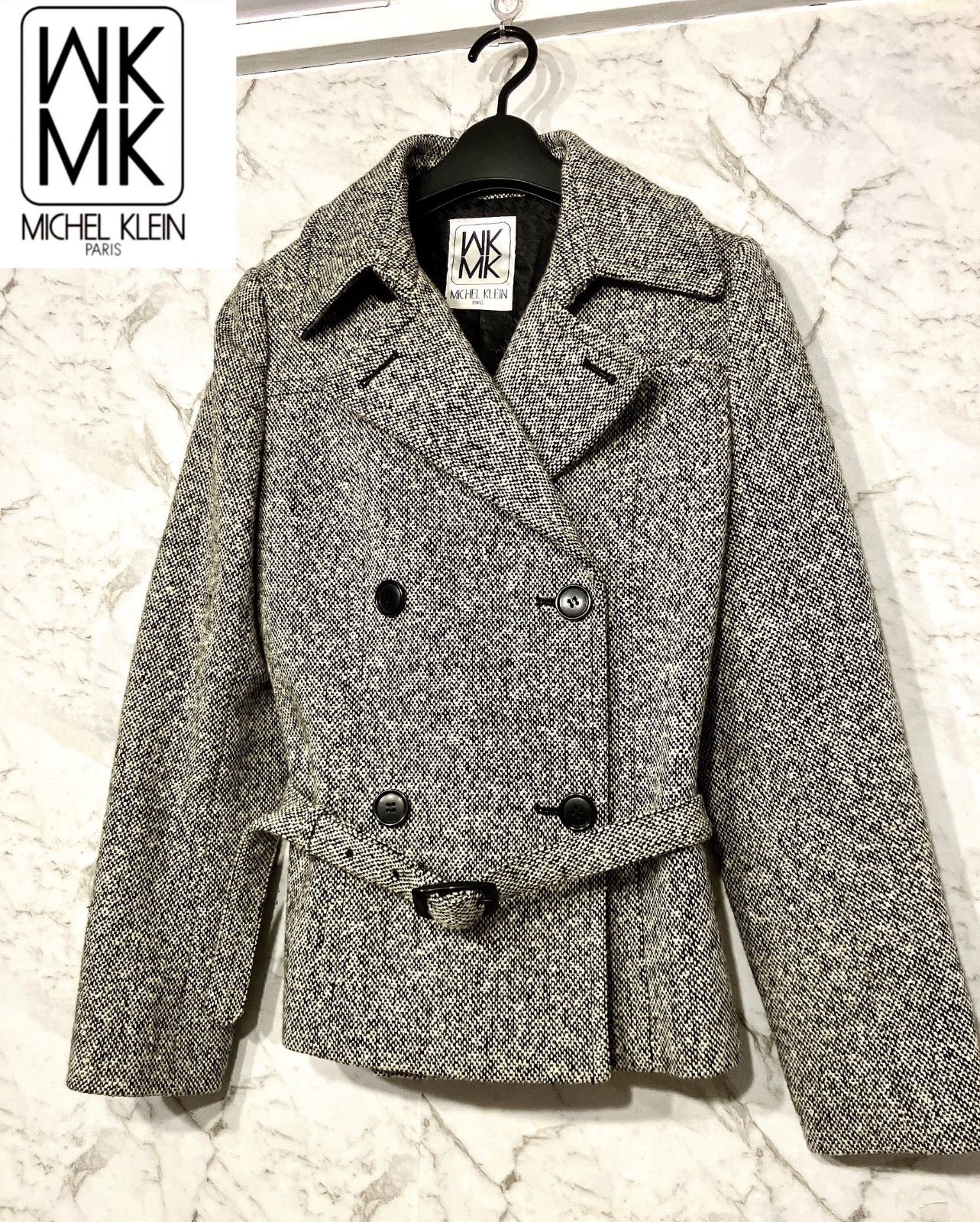 エムケー ミッシェルクラン ピーコート Pコート ツイード 38 グレー ■MO