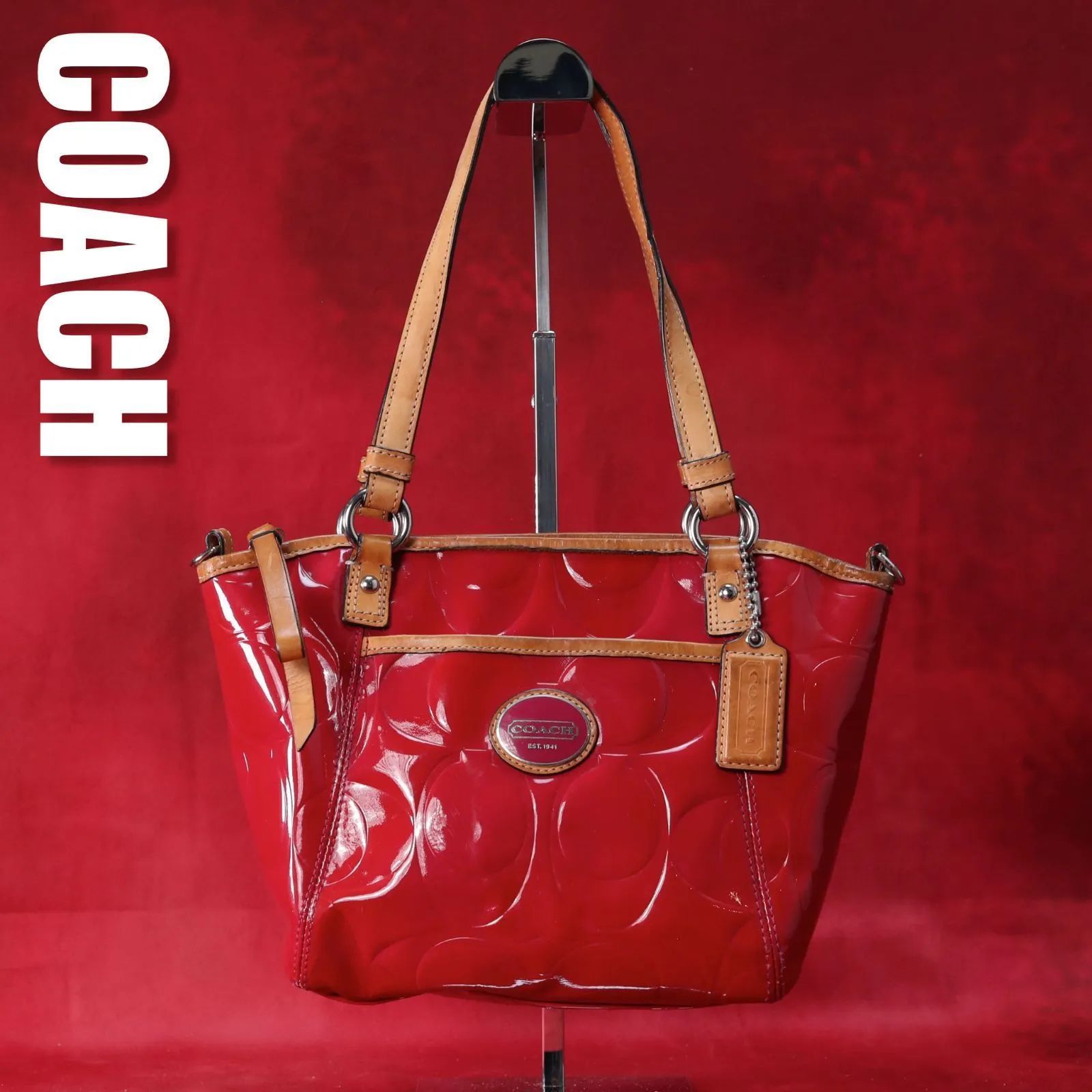 COACH コーチ ハンドバッグ ショルダーバッグ エナメル 赤 レッド 