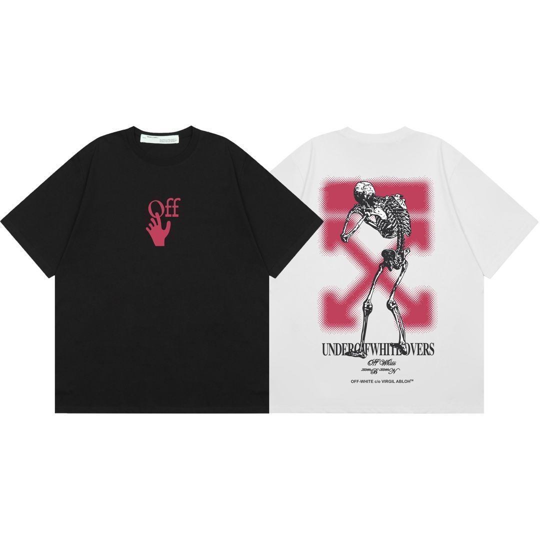 OFF-WHITE スカルエレメントピンクプリントクラシック半袖Tシャツ