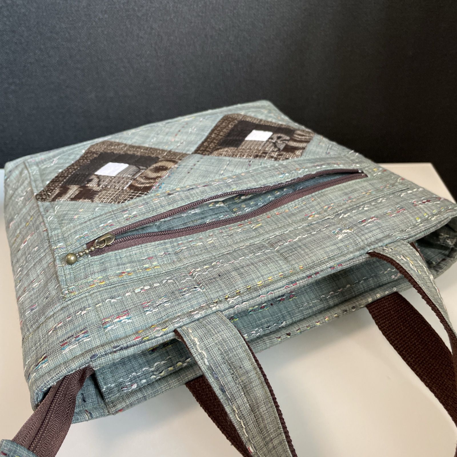 ハンドメイド 着物リメイク パッチワークトートバッグ 60 大島紬