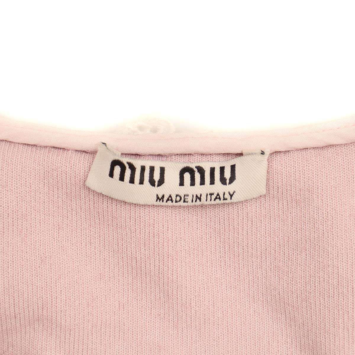 miu miu ミュウミュウ 21SS ラウンドレースカラー ベルベットショートスリーブトップス MK1541 1YUI ピンク 36 IT57AL1LXGVK miu miu ミュウミュウ 21SS ラウンドレースカラー ベルベット