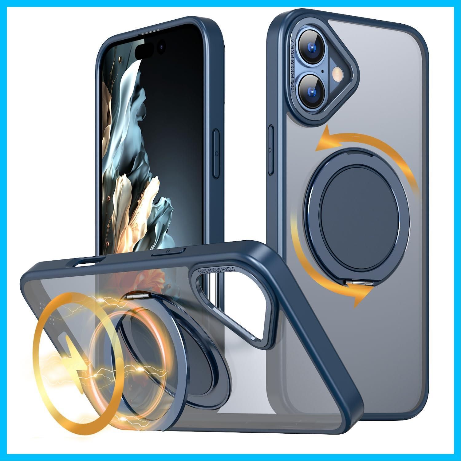【新着商品】iphone 16 対応 ケース magsafe対応 360回転スタンド いphone16 用 ケース ケース ワイヤレス充電 アイフォン16 用ケース 指紋防止 スマホケース iphone 16 KWATUNG 対応 マグネット搭載 耐衝