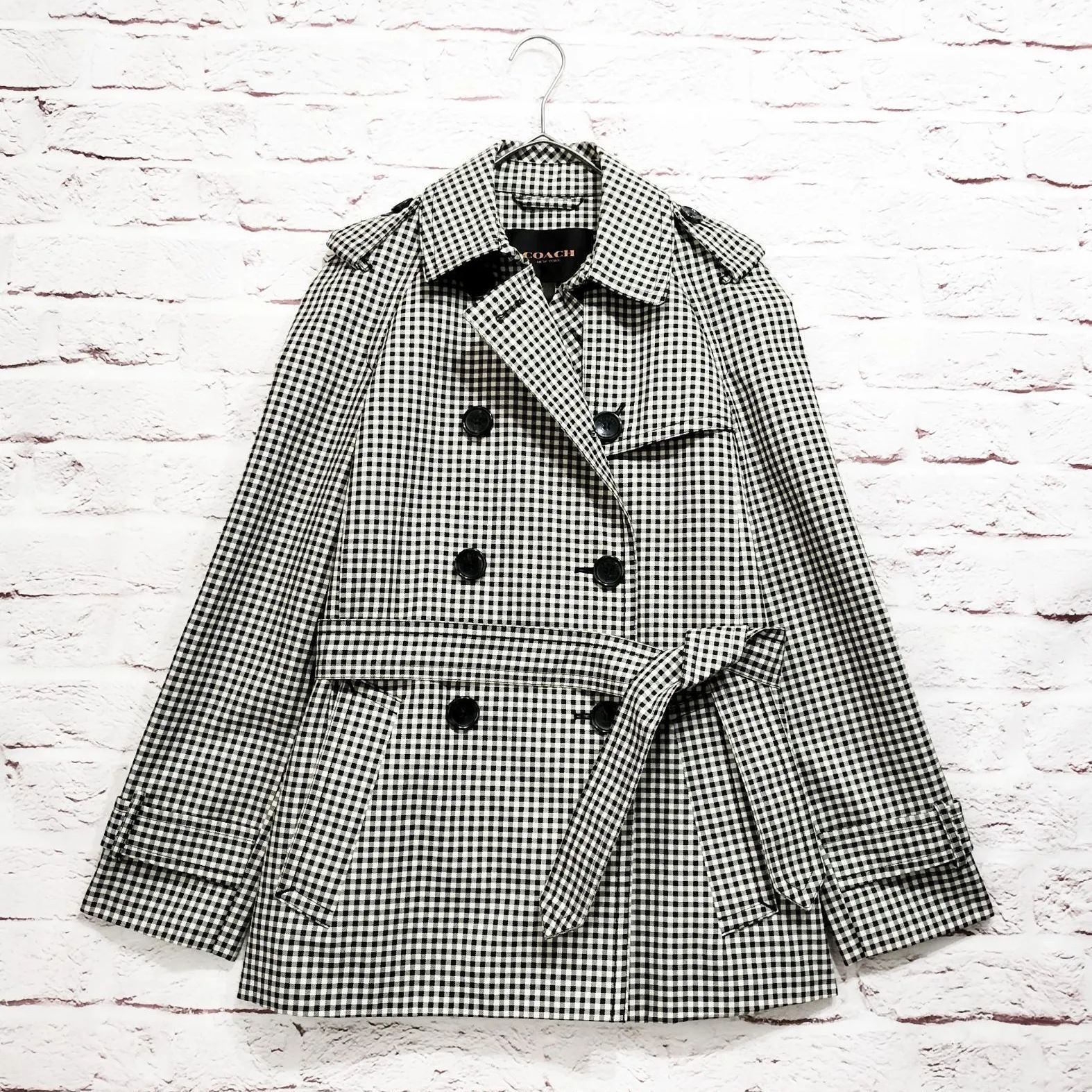 コーチ COACH ピーコート ウエストベルト付き ギンガムチェック