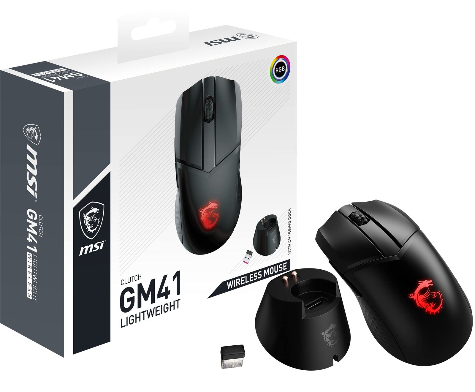 MSI CLUTCH GM41 LIGHTWEIGHT WIRELESS ゲーミングマウス 軽量 高精度センサー搭載 MS496 ブラック 