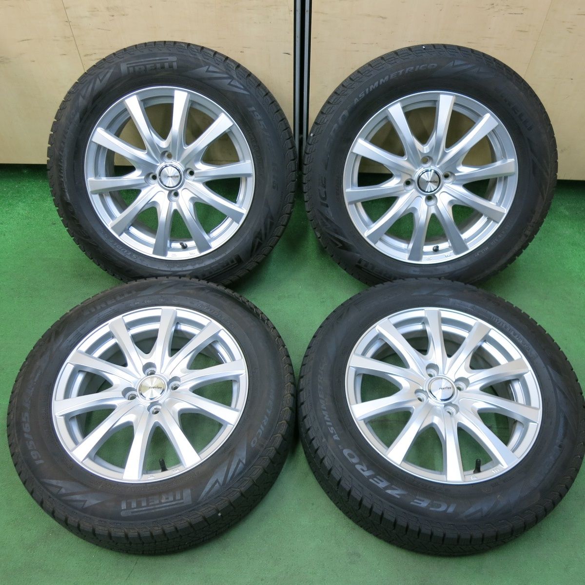 [送料無料] バリ溝！22年！キレイ！9.5分以上スタッドレス 195/65R16 ピレリ アイスゼロ アシンメトリコ ravrion RS01 ラブリオン 16インチ PCD100/4H4120602SYス