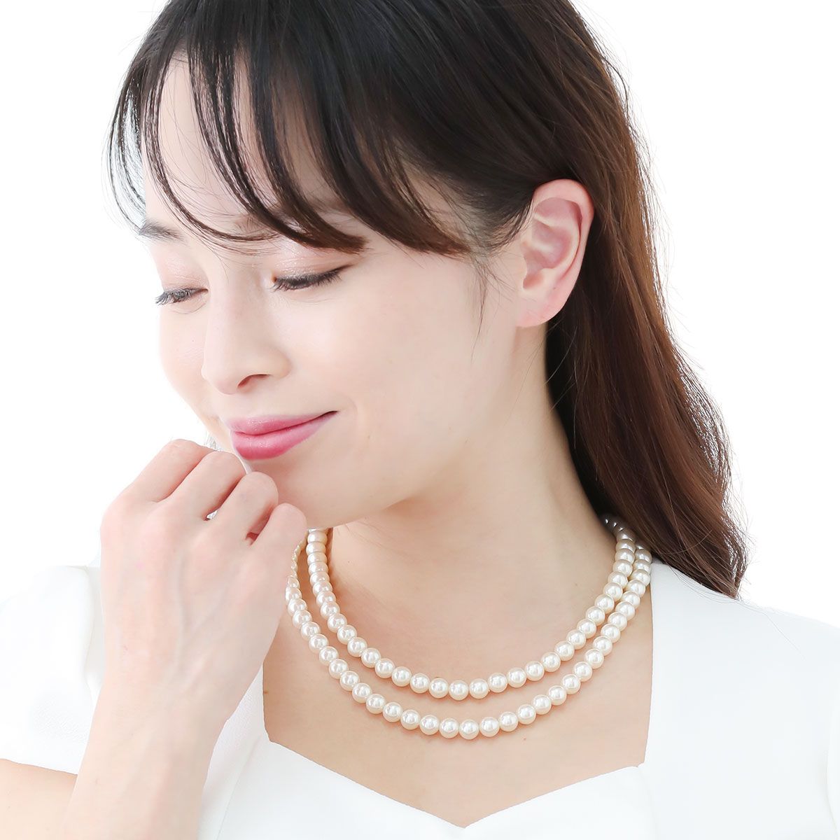 ネックレス レディース パール 真珠 2連 ロングネックレス 首回り90cm 