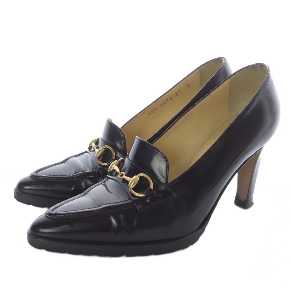 グッチ ホースビットパンプス レザー ハイヒール 37C 茶