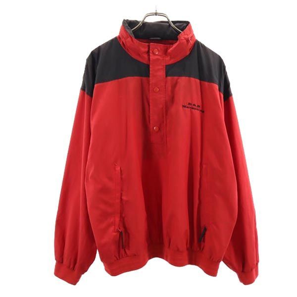 ポートオーソリティ 90s オールド ハーフジップボタン ジャケット L レッド×ブラック PORT AUTHORITY 収納型フード メンズ 古着 【231028】