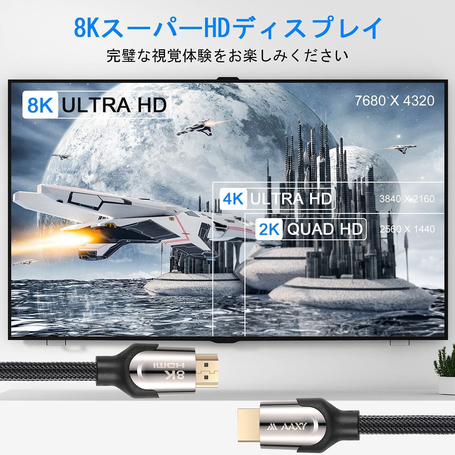 SKW HDMI 2.1ケーブル 15フィート 48Gbps 8K 4K 超高速コード 8K@60Hz