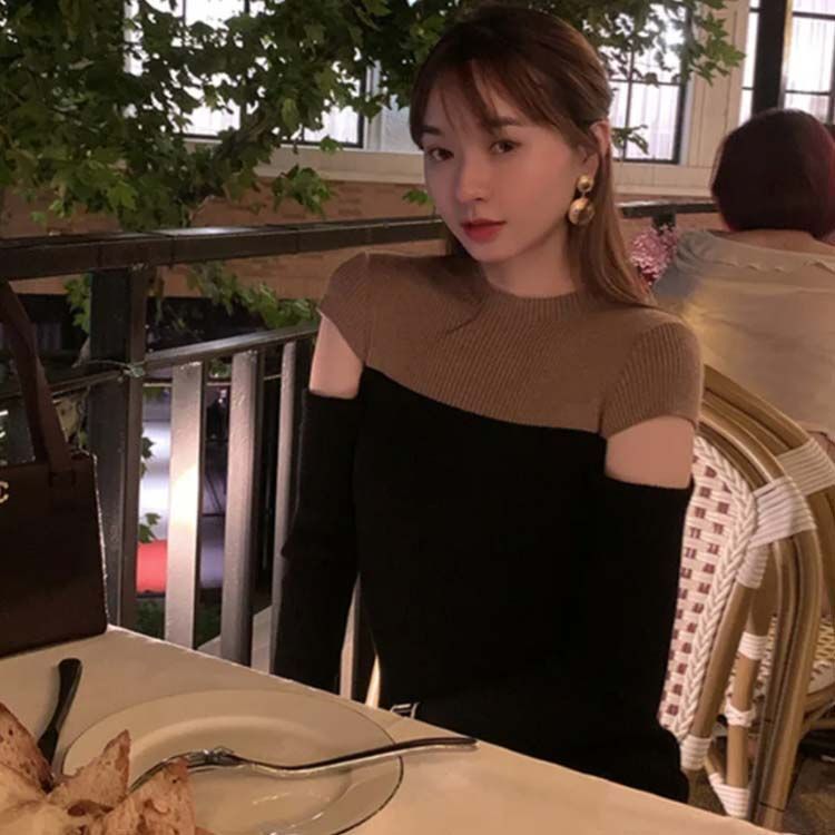 レディース モックネック モックネック 半袖 ニットワンピース きれいめ 秋 膝下丈 大人 着せ 春 タイトワンピース フェミニン 切り替え 韓国ファション 20代 30代 40代 S M L dkhsh591253