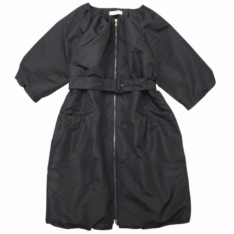 プラダ PRADA 中綿 シルク ノーカラーコート ジャケット ベルテッド 
