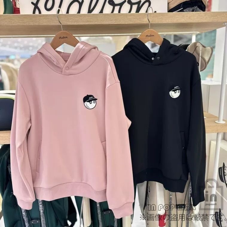 malbon golf マルボンゴルフ パーカー レギュラーフィット スウェット 新作 ゴルフウェア 男女兼用 スポーツ カジュアル 防寒 暖かい ブラック ピンク