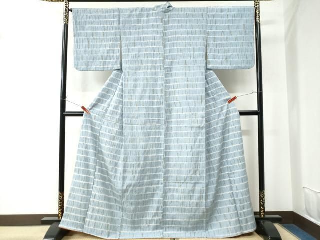 平和屋着物○伝統工芸士 七代目 吉澤与市 紬 杢目絞り 横縞 正絹 逸品