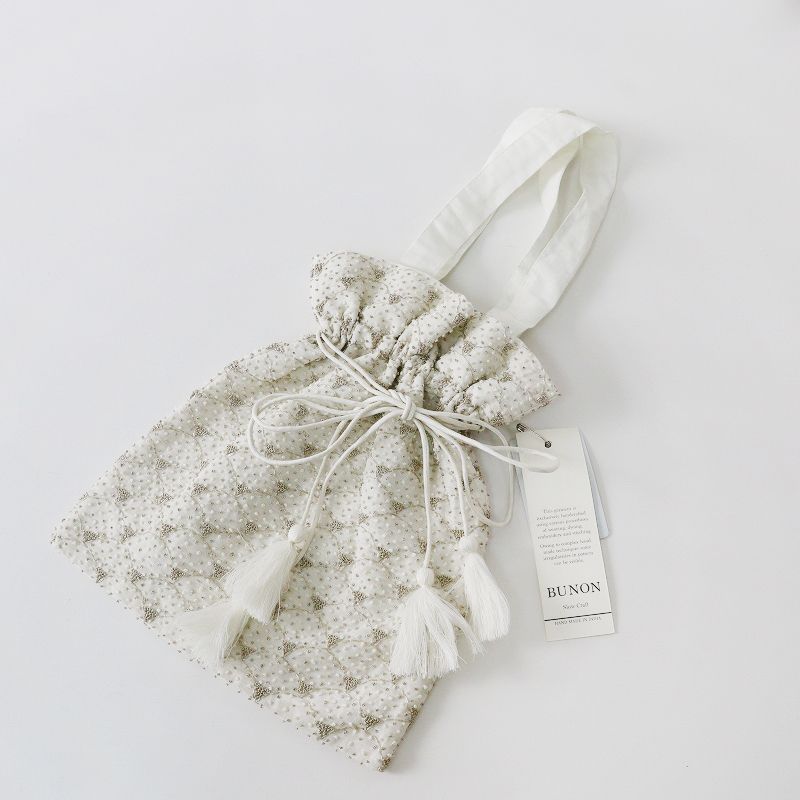 美品 定番アイテム ブノン BUNON Embroidery Drawstring Bag エン 