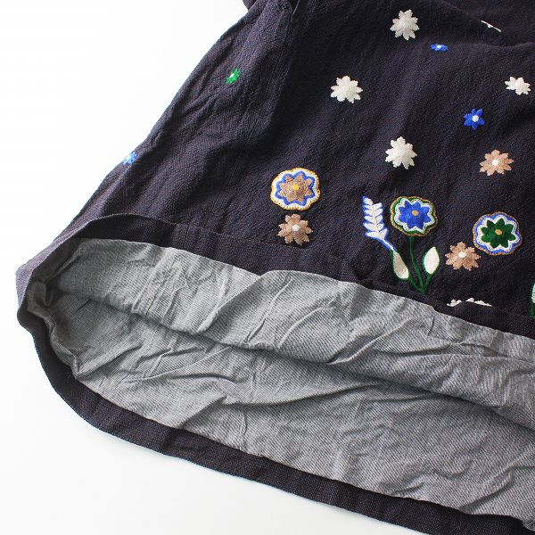 美品　45R／フォーティファイブアール　ギマツイードノースリーブ　藍染め　R刺繍 45R フォーティファイブアール 802-5015 インディゴ ギマ