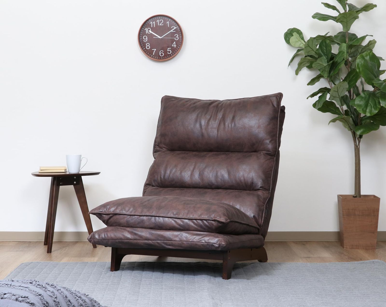 幅70×奥行80×高さ70cm 1人掛け ブラウン ハイバック ソファー リクライニング 座椅子 可動ヘッドレスト ダブルクッション Fujiboeki アンティークレザー調 フィット2 不二貿易 51020 SMP1DAWEKUDUS_SCH_ID