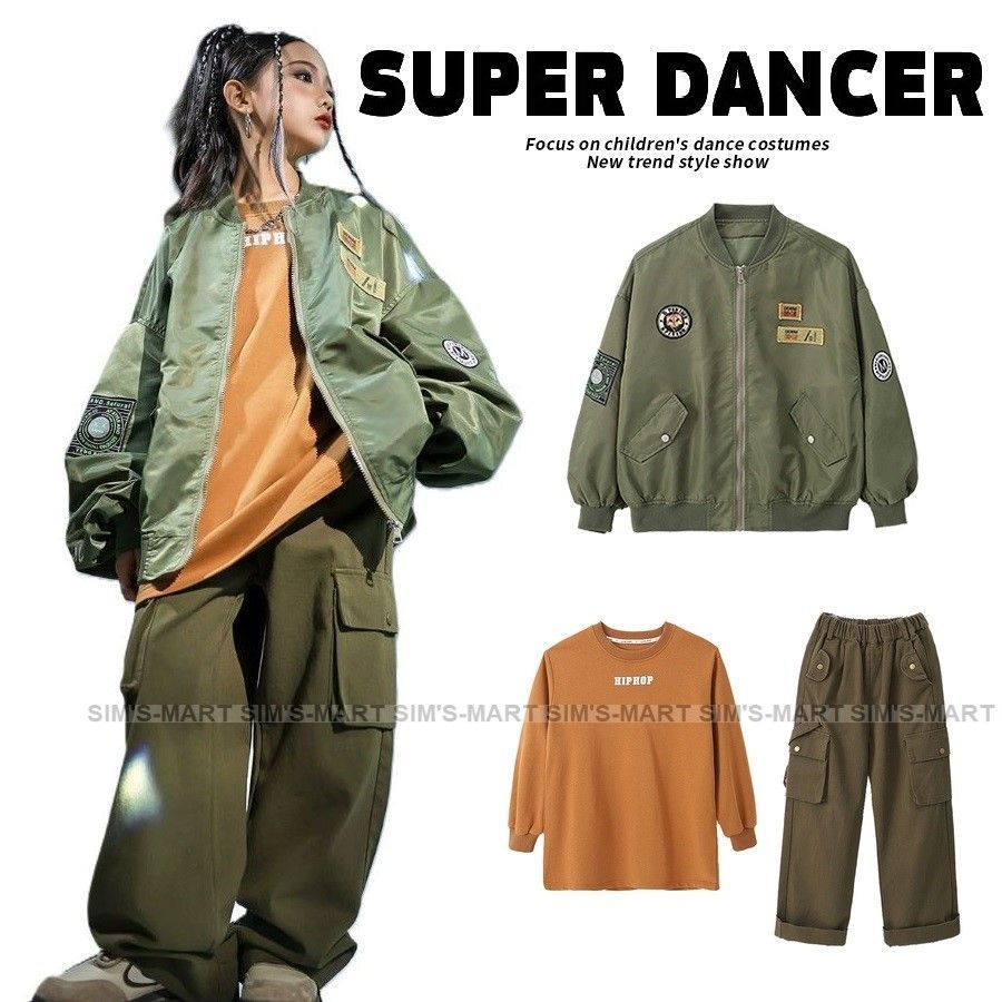 ミリタリージャケット MA-１ ダンス衣装 キッズ ヒップホップ 衣装 カーキ キッズダンス衣装 韓国 子供ダンス服 K-POP ブルゾン nee3c359217