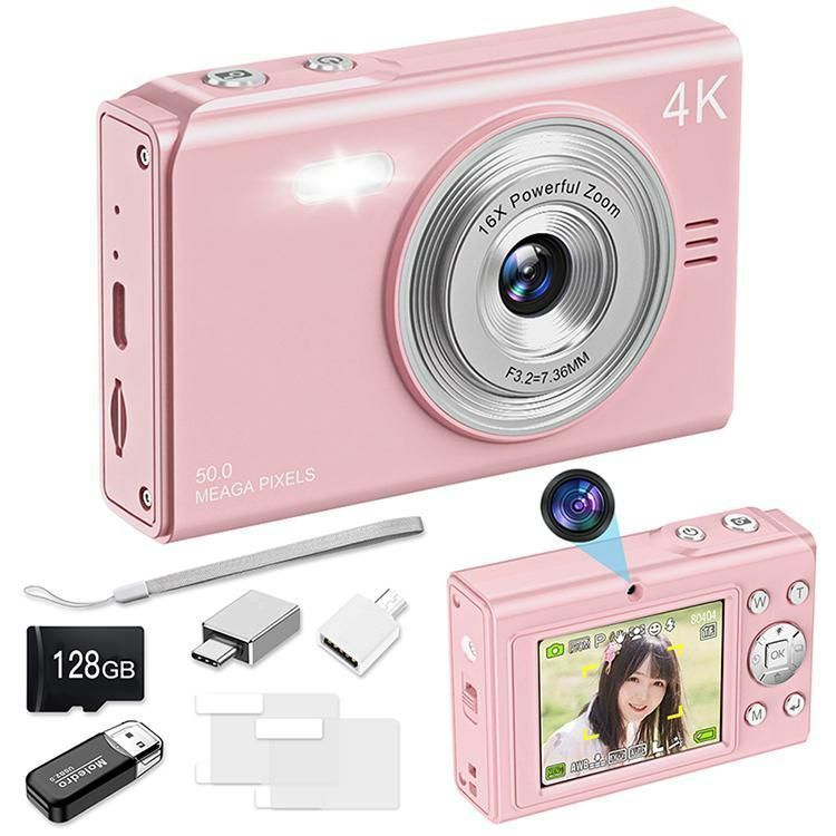 デジカメ 4K デジタルカメラ 日本製チップ 128GB メモリーカード