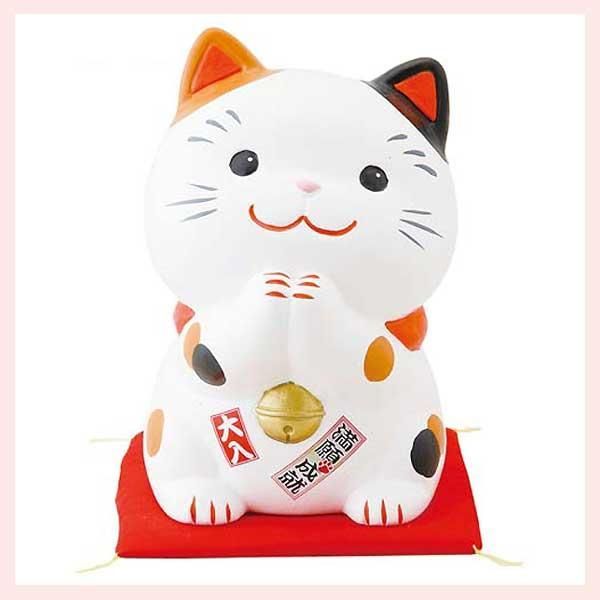 幸せお願い猫　みけ　貯金箱（大）　SN-023　2個目～大幅値引き対象商品　※陶器，まねき猫，開運招福，縁起物，和，民芸品，工芸品，日本，雑貨，レトロモダン，かわいい，可愛い，キャ