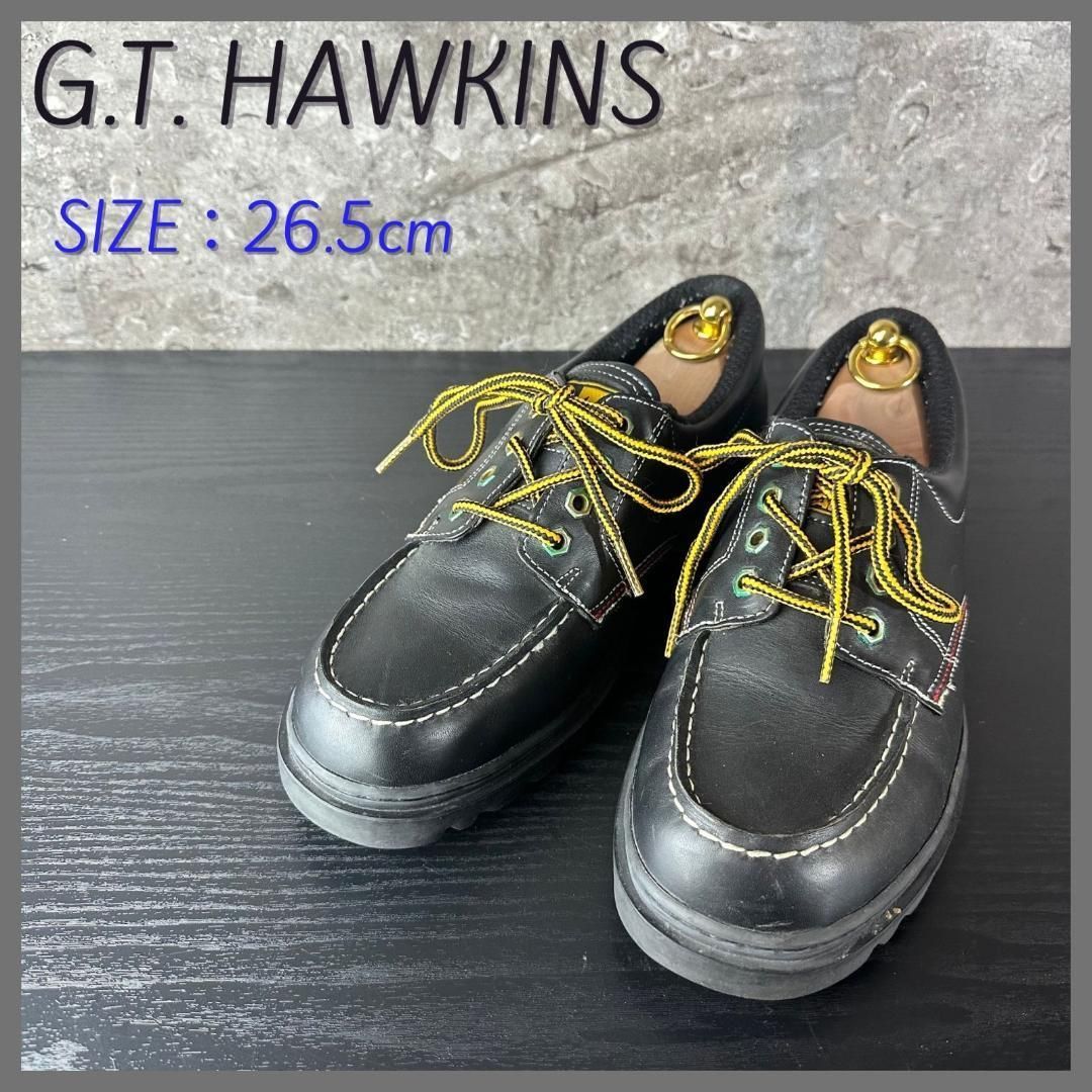 S116 G.T. HAWKINS ホーキンス GT-4951 モックトゥ トレッキングシューズ ワークシューズ 革靴キャンプアウトドア 黒ブラック26.5cm