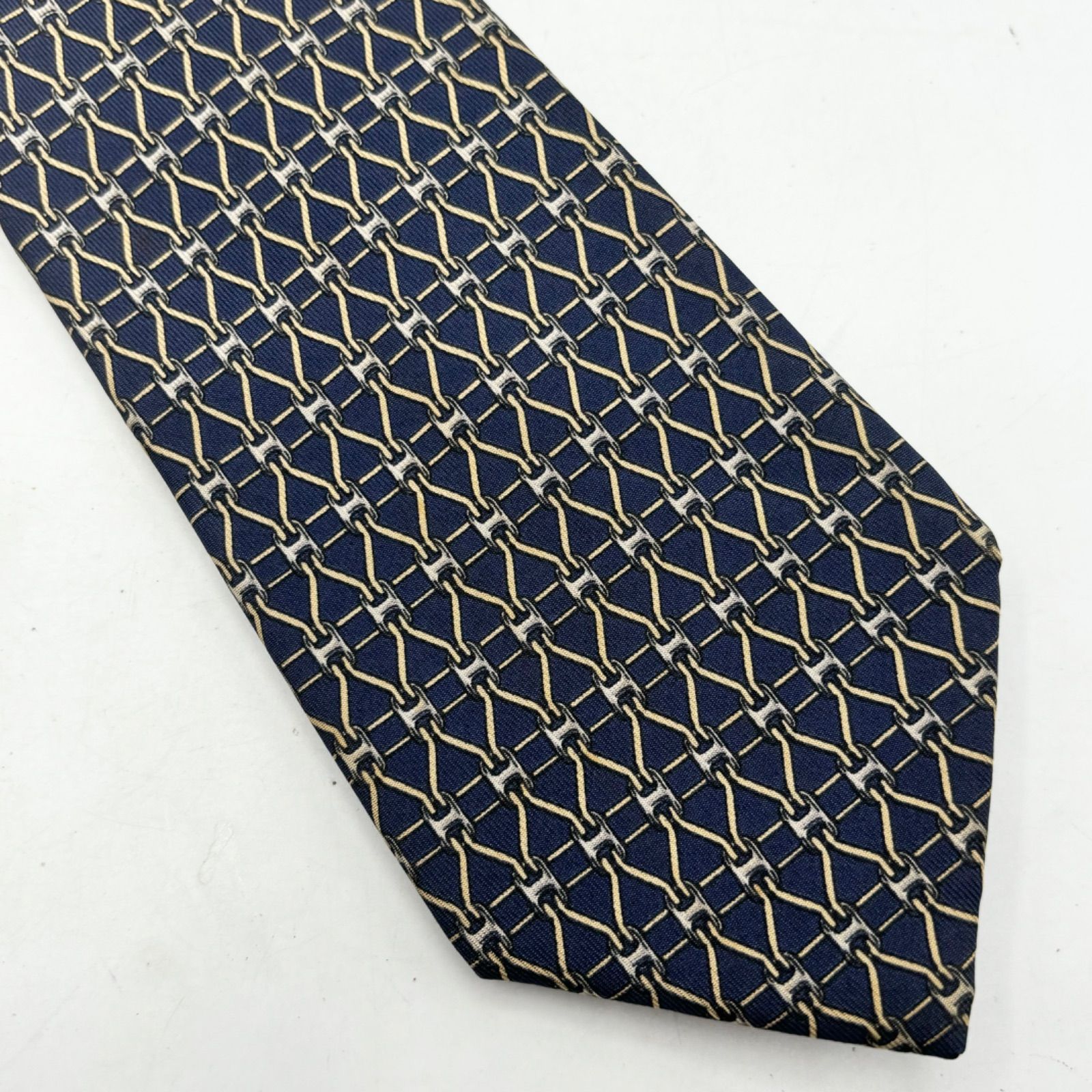 HERMES エルメス シルク ネクタイ 707 OA ネイビー系 フランス