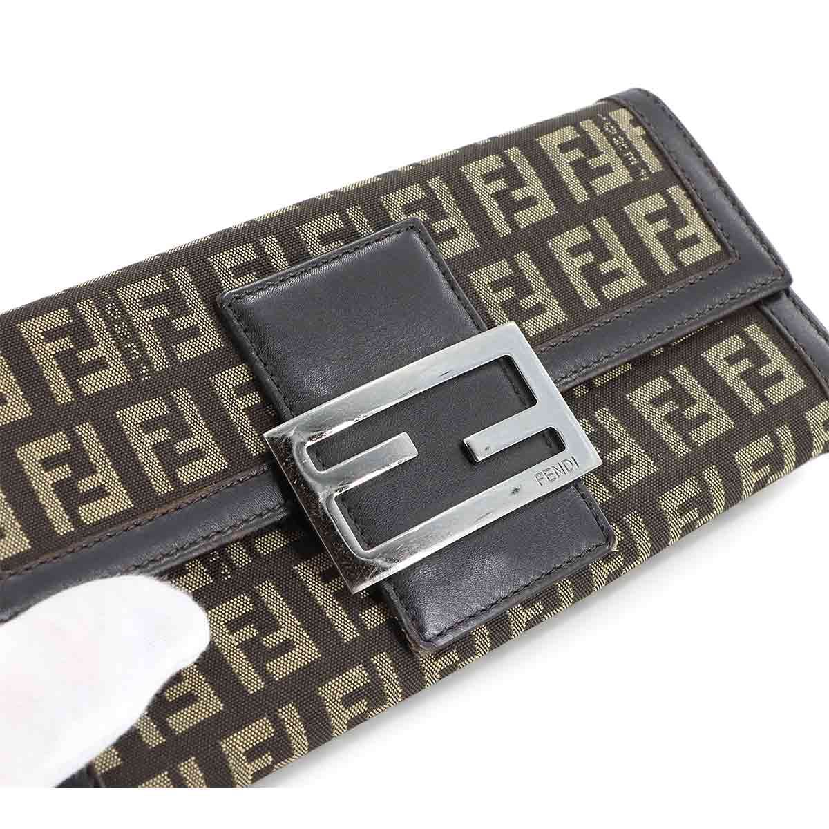 フェンディ FENDI ズッキーノ 二つ折り 長財布 キャンバス レザー  
