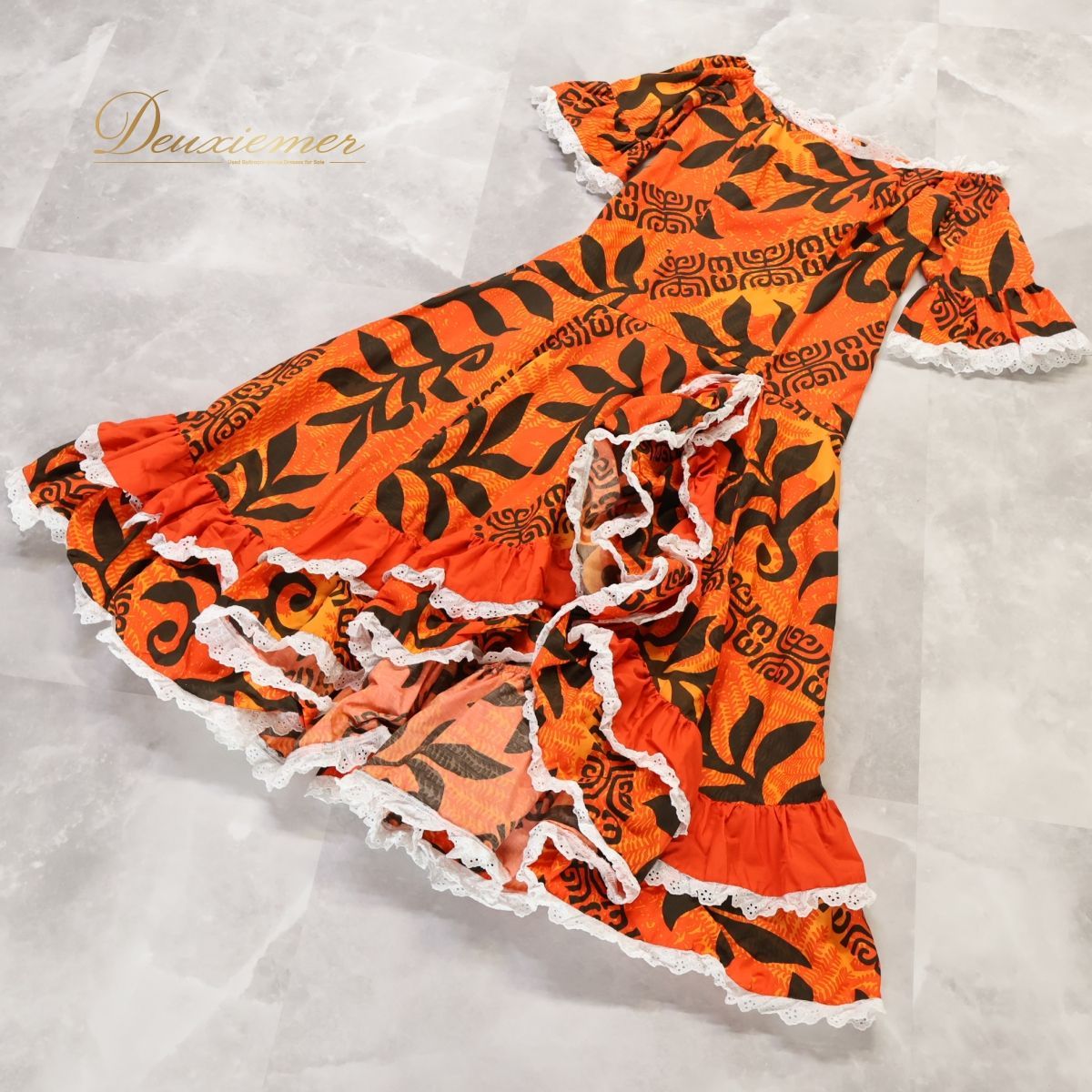 フラダンス 衣装 ワンピース ドレス オレンジ系 フラ ダンス メネフネ