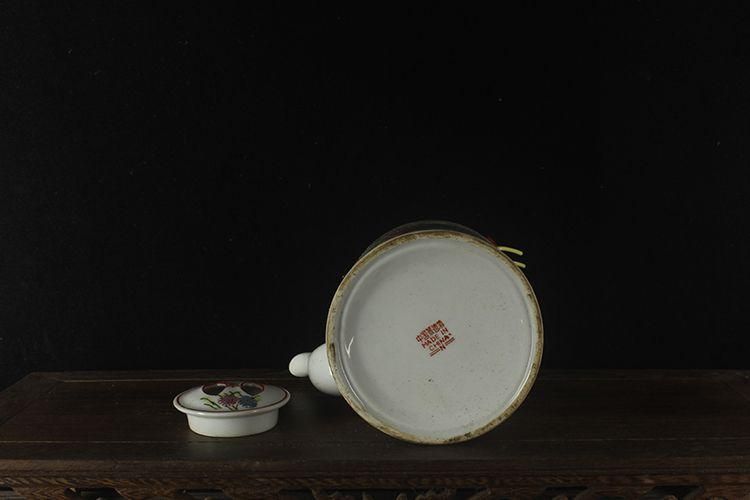 花鳥持ち梁壺 中国 景徳鎮 陶磁器 中国美術 法郎彩描金花鳥茶壺