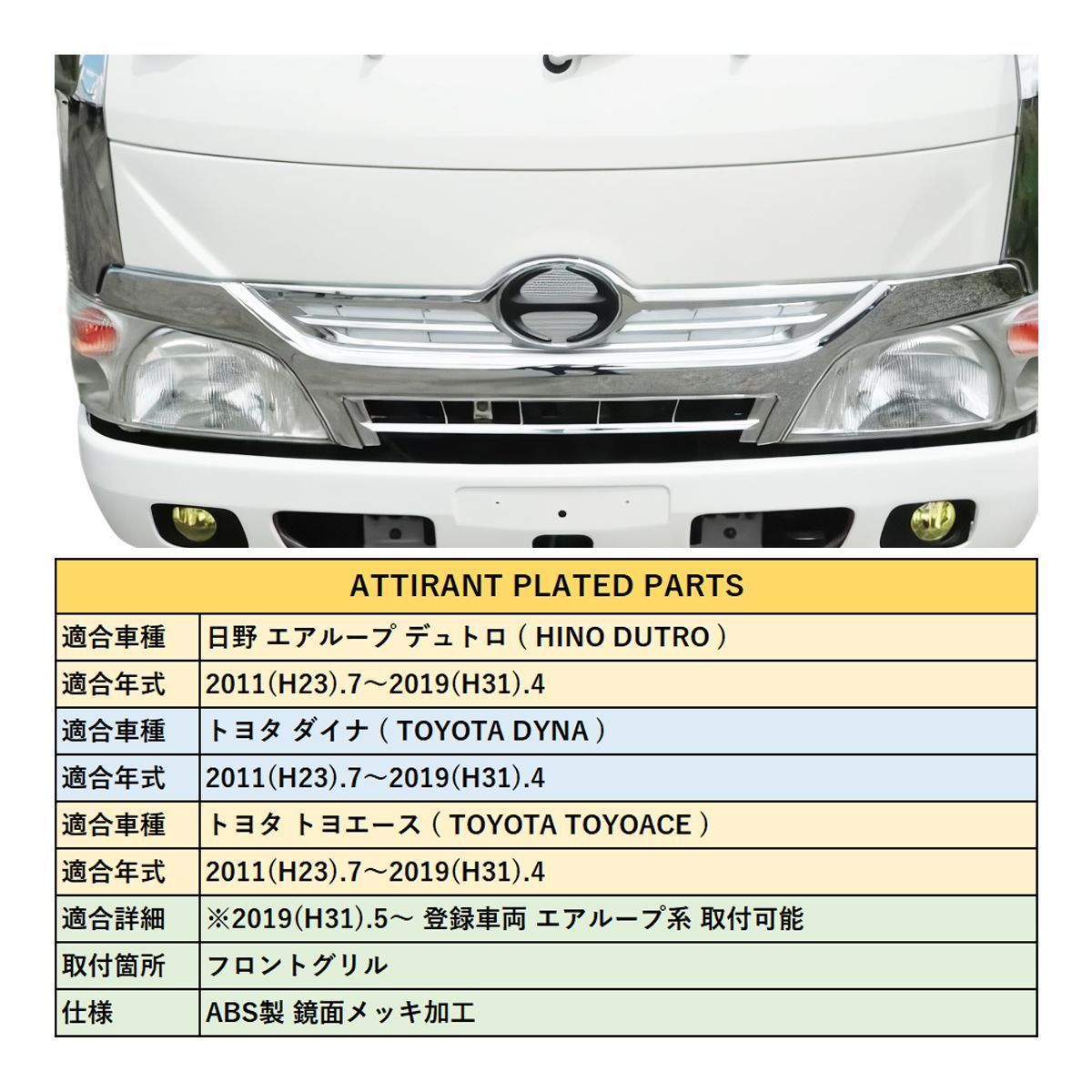 トヨタ ダイナ 標準車 鏡面 メッキ フロントグリル オールメッキ 2011