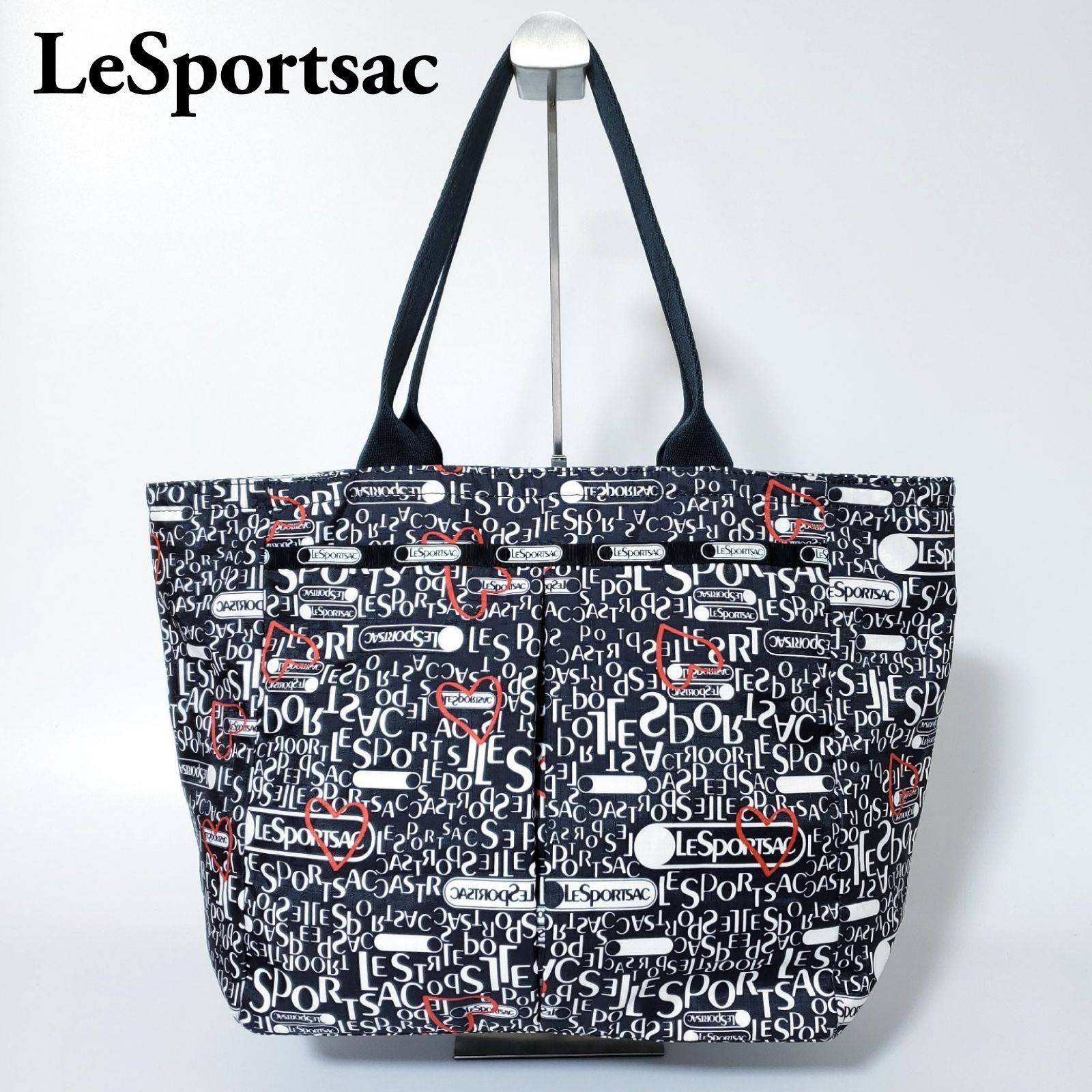 【美品】LeSportsac レスポートサック トートバッグ 総柄 ロゴ ハート柄 レディース 女性 婦人【k455】