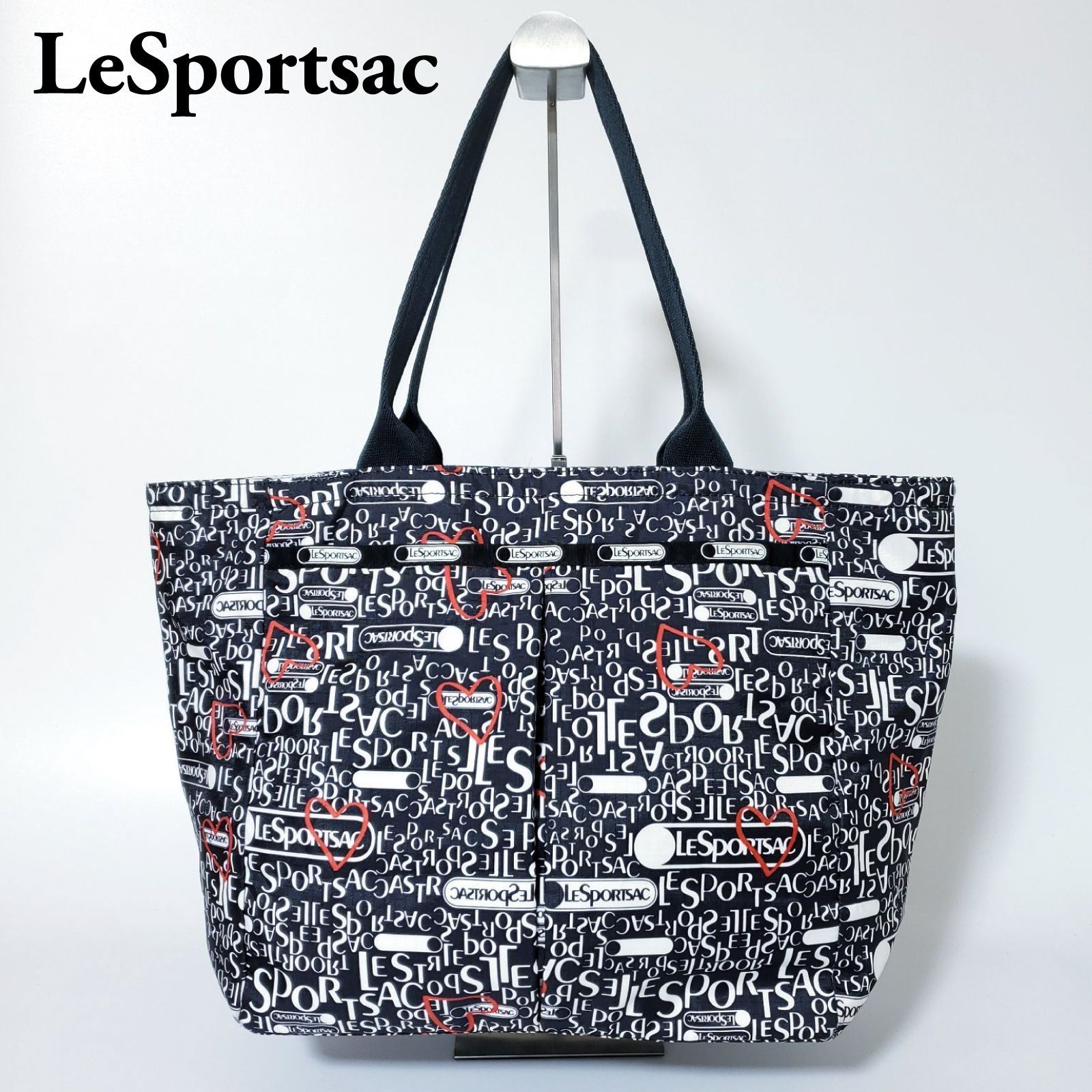 美品】LeSportsac レスポートサック トートバッグ 総柄 ロゴ ハート柄