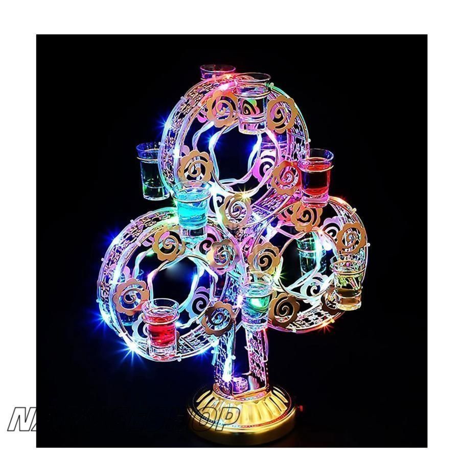 コカボムタワー テキーラ観覧車 ワイングラスホルダー LED酒ボトルの表示棚 トランプ柄の形状デザイン充電式カクテルグラスホルダカラフル